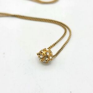 Gold Tone Rhinestone Ball Necklace – Adjustable Chain, 8.5" Drop, Vintage Sparkl